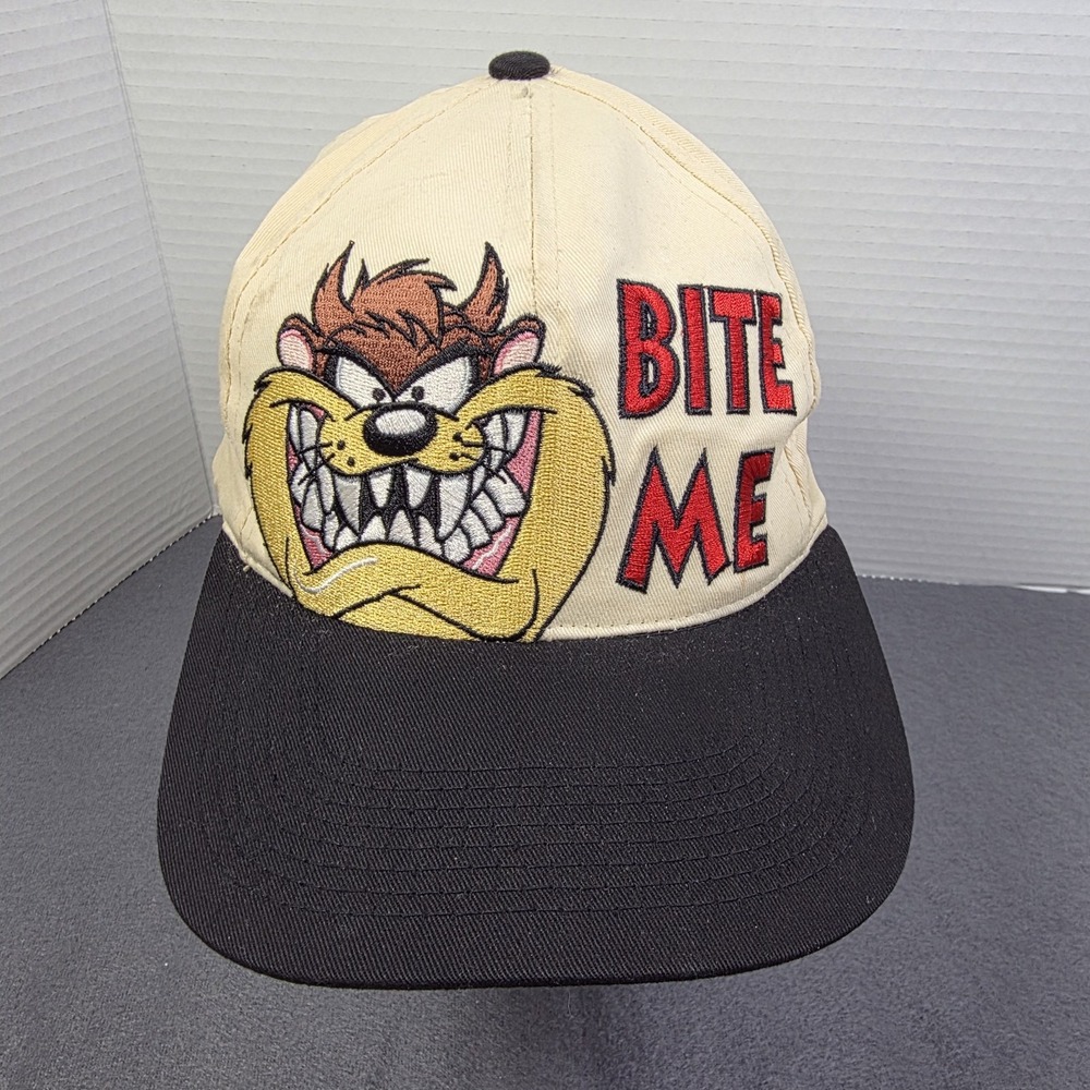 Looney Tunes Tasmanian Devil "‎ Bite Me " Snapback Hat/cap 1997 Cotton - ReAD